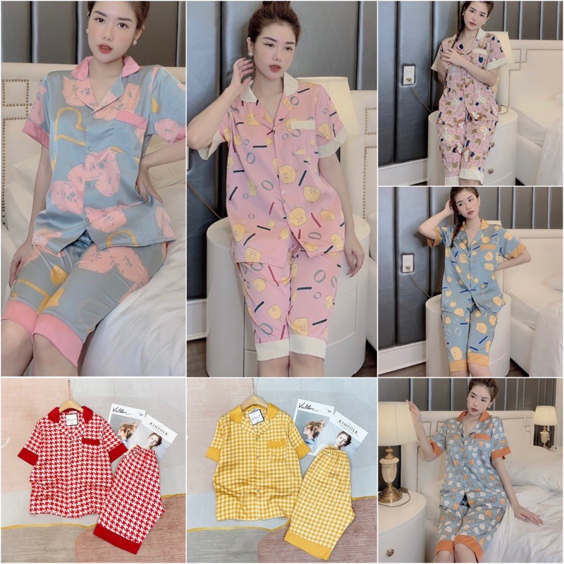 [HÀNG CAO CẤP] Đồ Ngủ🎯Đồ Bộ Pijama Lụa Quẩn Lửng Họa Tiết Xinh Xắn💖Chất Liệu Latin Mát Lịm