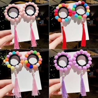 Dây cột tóc phối lông nhung tua rua dễ thương cho bé gái