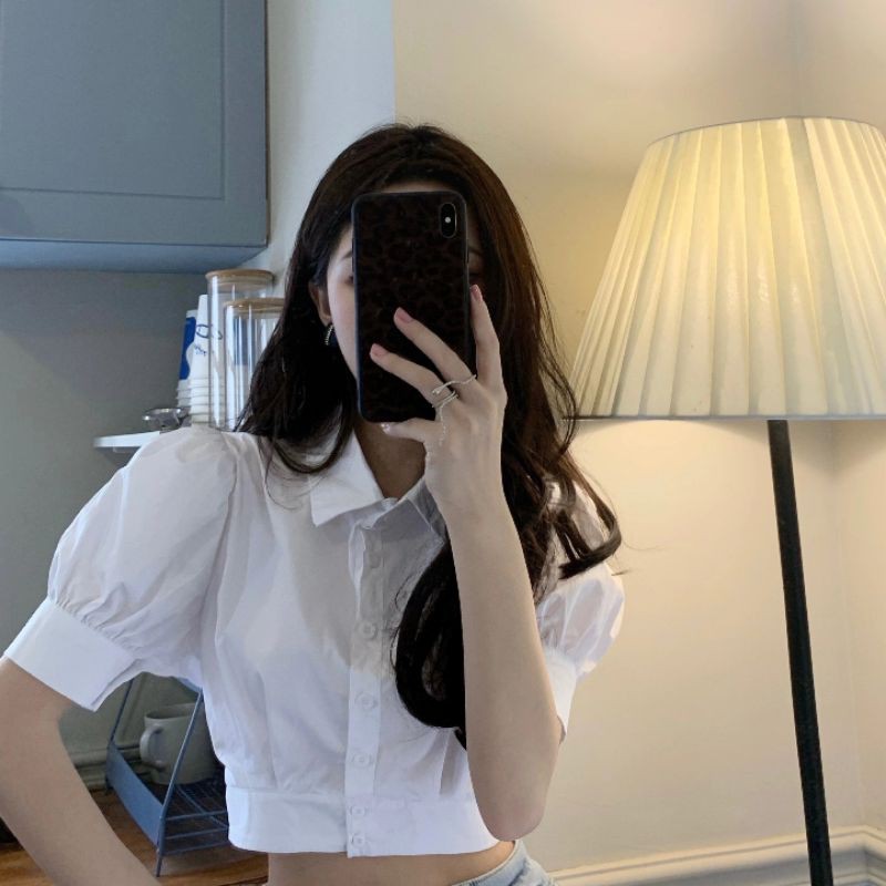 Áo sơ mi croptop tay phồng nữ M12