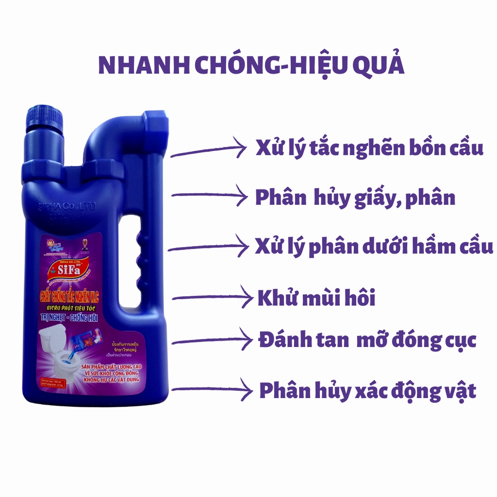 Thông bồn cầu 1.6kg, xử lý nhanh gấp 10 lần bột thông cống, thay cho bột thông cống, bột thông bồn cầu, Sifa999