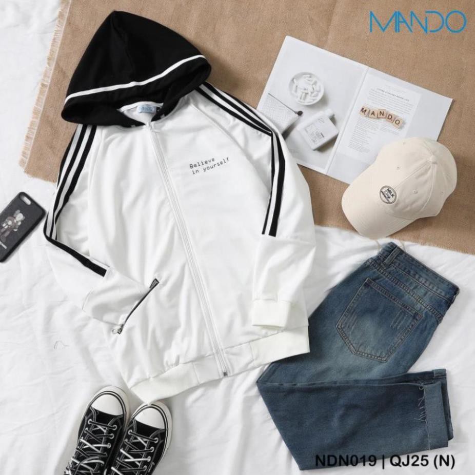 Áo Khoác Nam Kẻ Sọc Có Mũ Chất Dày Mix Màu Trắng Đen Hottrend Form Rộng Unisex MANDO Hot Nhất 2020 - NDN019