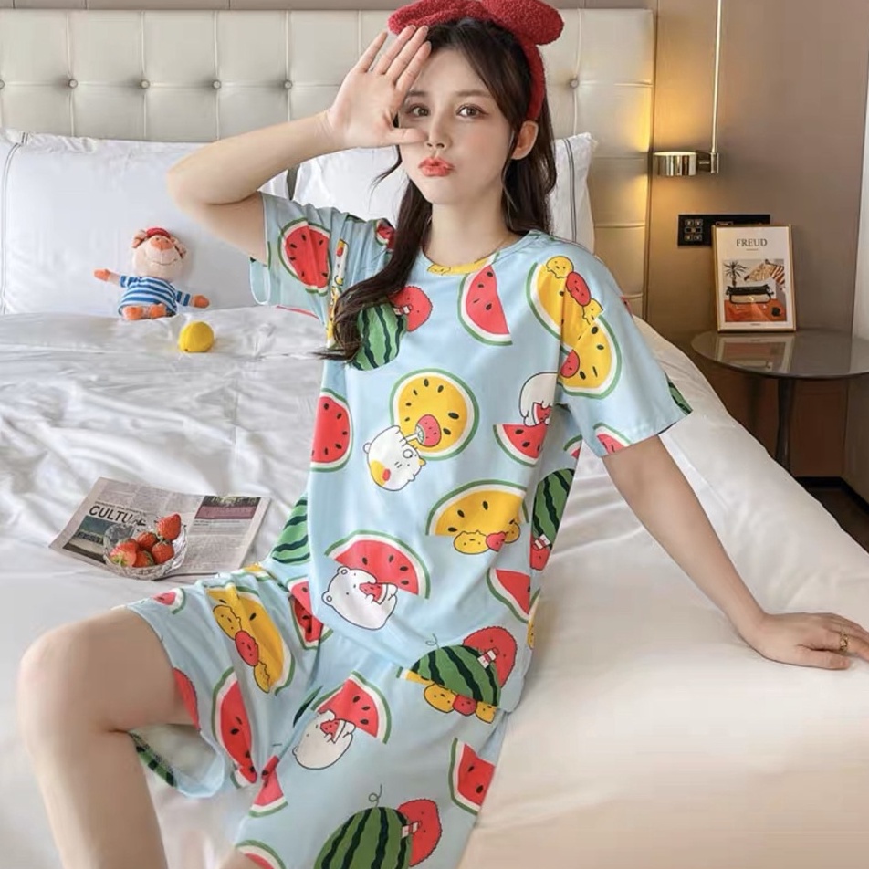 BỘ QUẦN ÁO NỮ cộc tay mùa hè họa tiết dễ thương chất cotton mát mịn