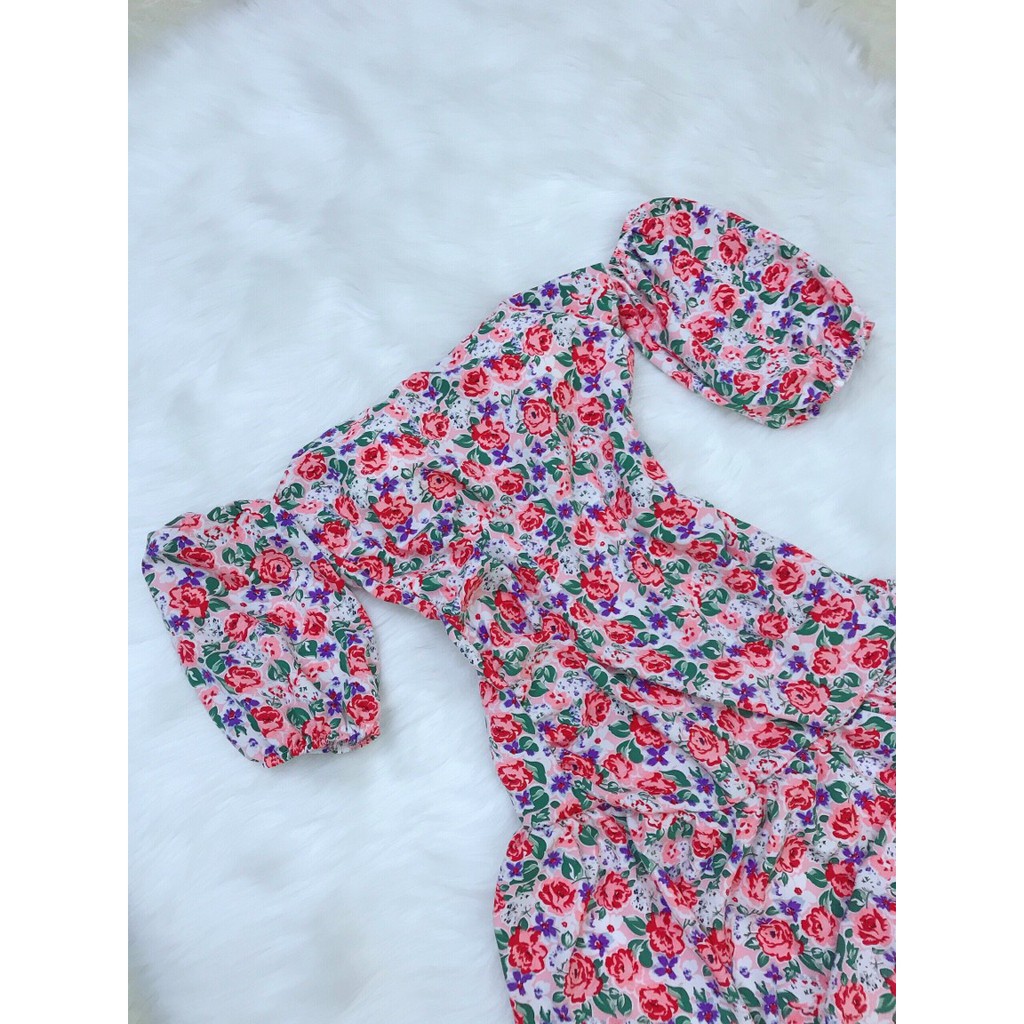 Đầm xòe tay phồng cúp ngực họa tiết hoa có mút ngực | BigBuy360 - bigbuy360.vn