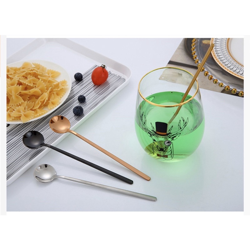 Thìa muỗng cà phê sinh tố inox 304 nhiều màu cán dài