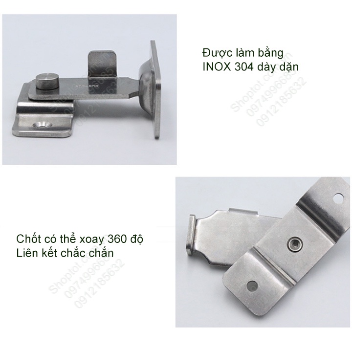 Chốt cửa trượt bằng inox 304, loại nhỏ, góc 90 độ