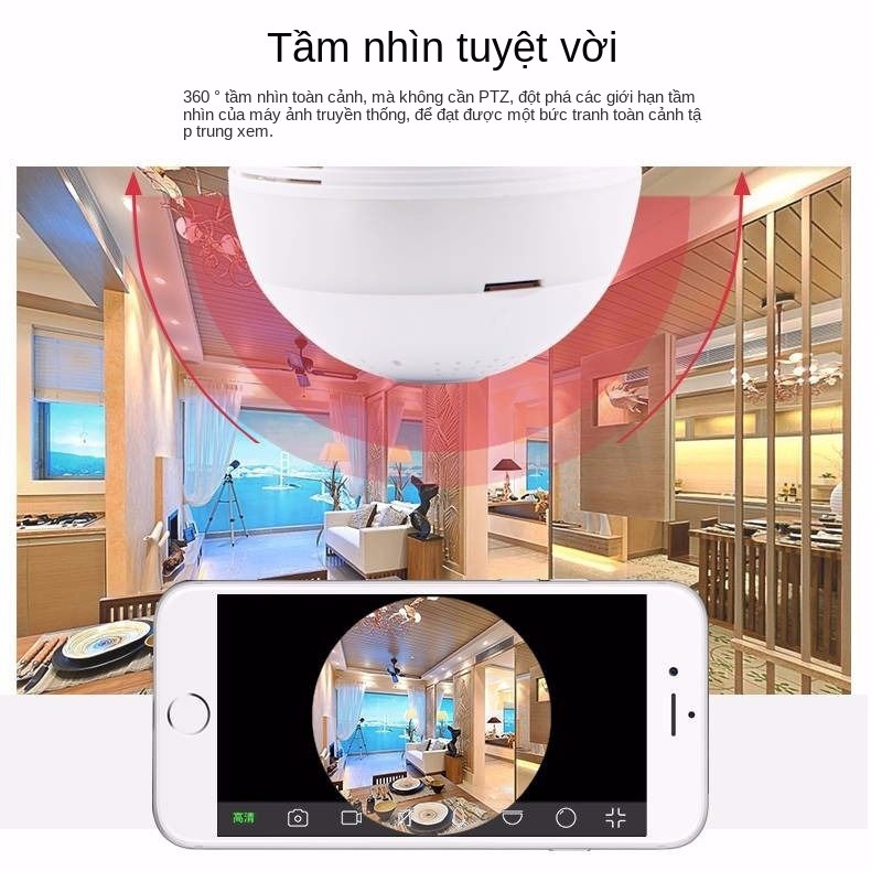 camera giám sát toàn cảnh bóng đèn wifi không dây mạng điện thoại di động màn hình nhà thông minh độ nét cao t