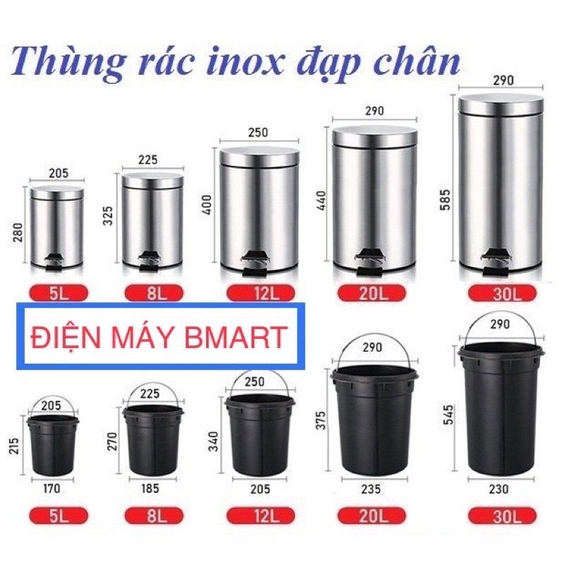 Thùng rác inox VINAMOP đạp chân 5L 28cm, Hàng chính hãng