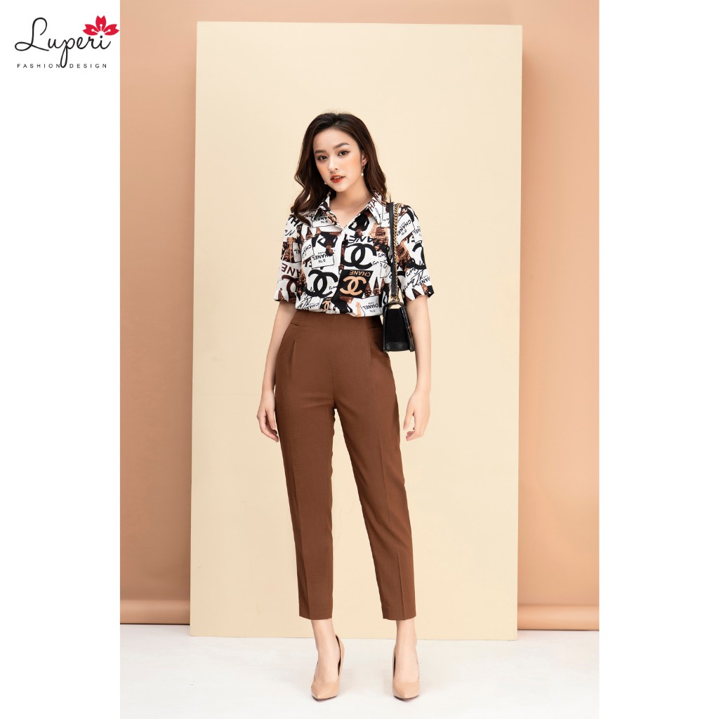 Áo Sơ Mi Nữ Cổ Đức Tay Lỡ Luperi chất liệu trượt lạnh mát mịn không nhăn kiểu dáng dài vừa họa tiết sang chảnh LFSM1116