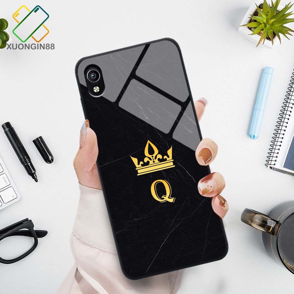 Ốp lưng kính VIVO Y91C in 3D hình chữ cái vân đá