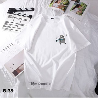 Áo Thun Nam Nữ Tay Lỡ Unisex Phông Trơn Oversize Form Rộng Basic Tee Hình Logo chuột cầm cá