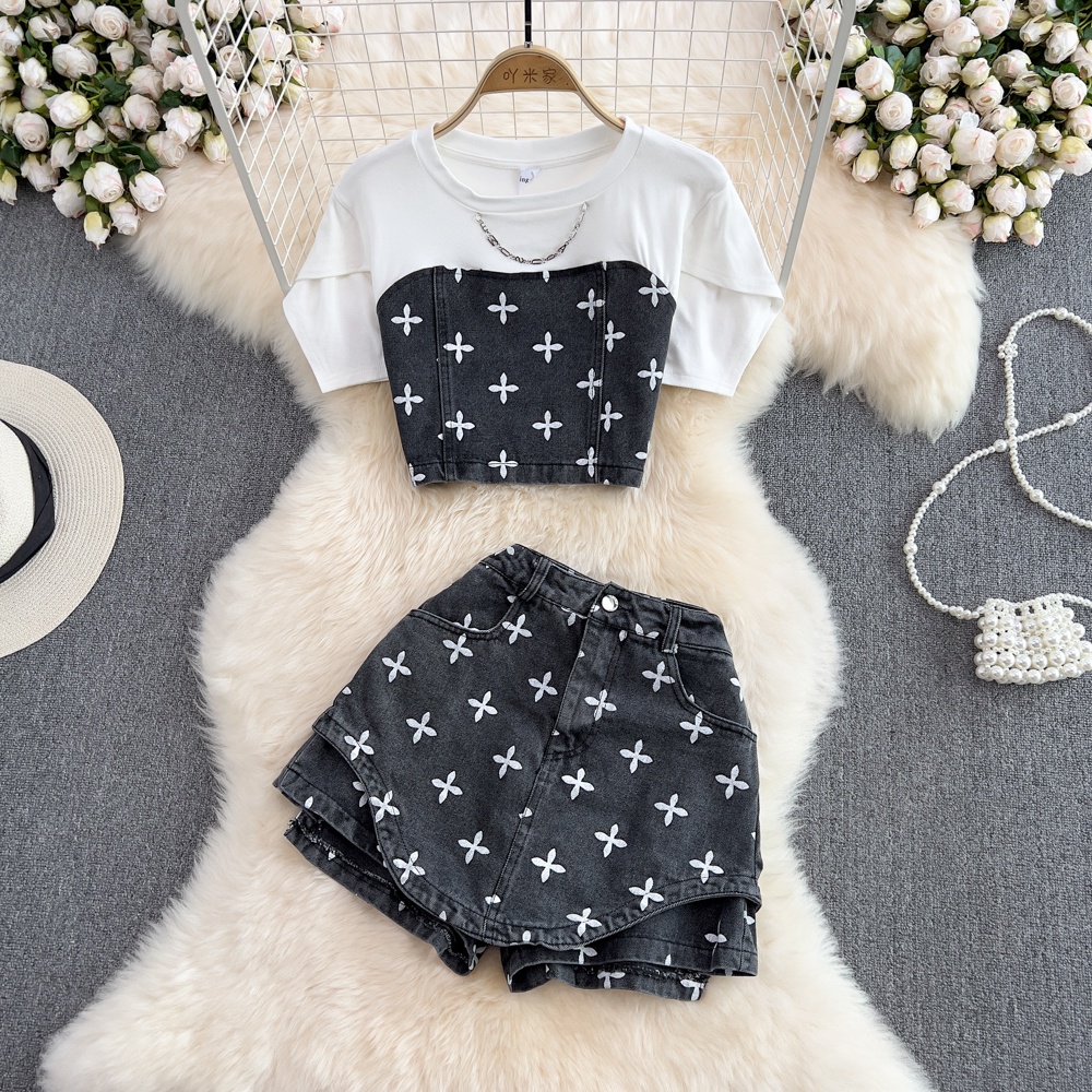 🌸Hàng Order🌸Sét Phông Phối Jean Họa Tiết Kèm Quần Jean Kiểu Trẻ Trung Năng Động🌸Hàng Quảng Châu