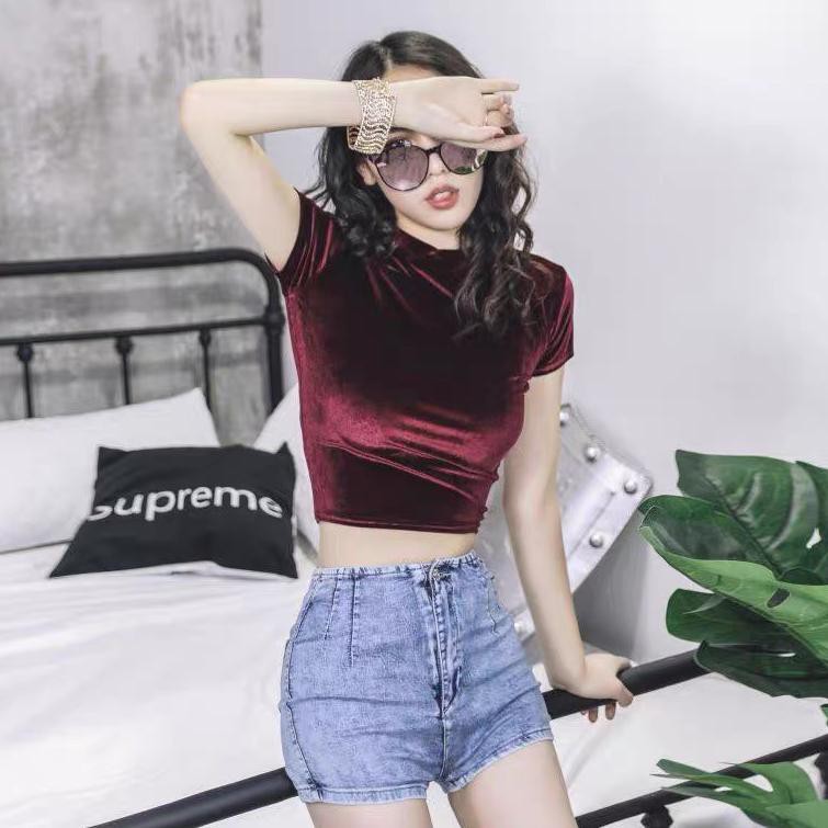 Áo Crop Top Nhung Hàn Quốc Chất Lượng Cao 995 (Size Xs-Xl)