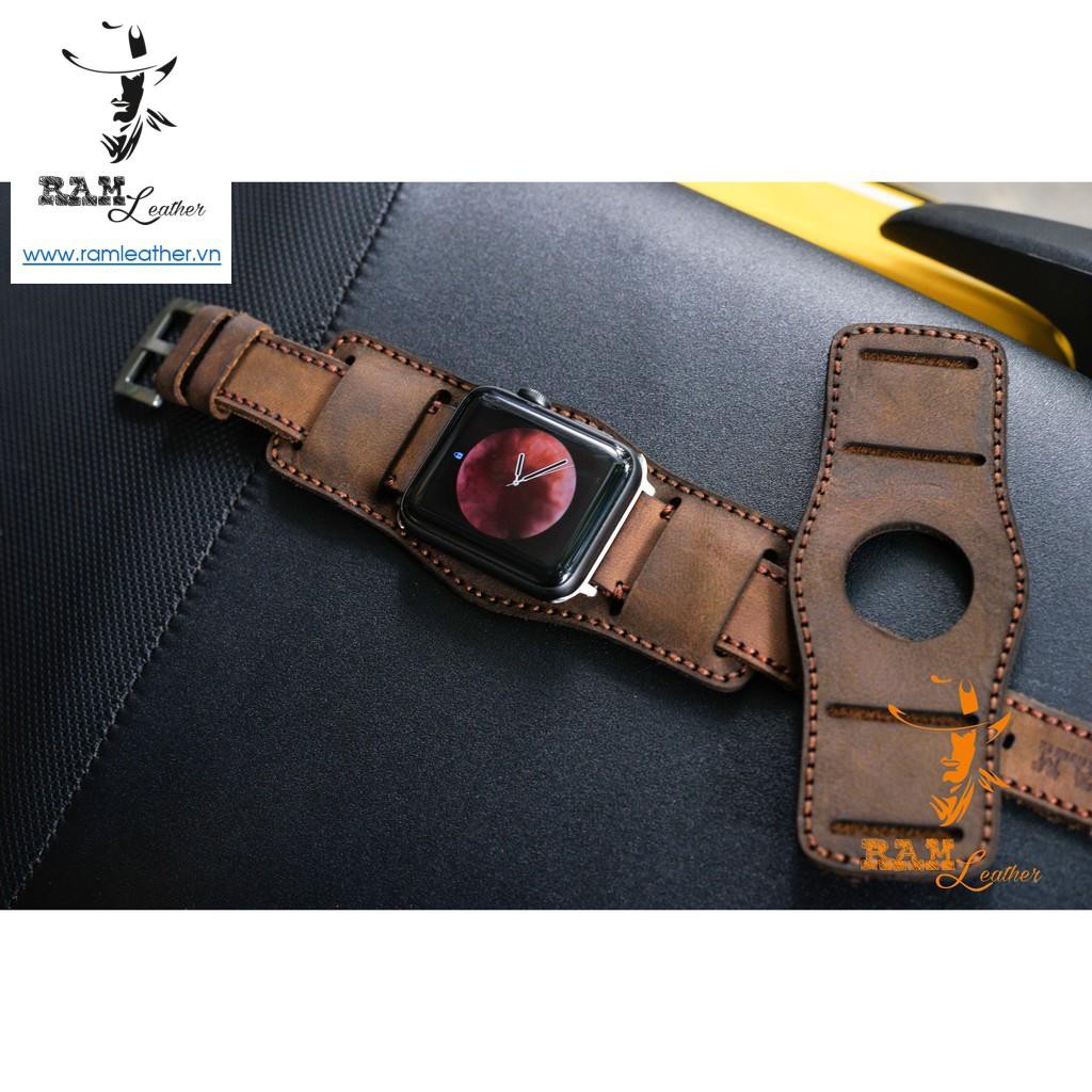 DÂY APPLE WATCH DA BÒ NÂU ĐẤT KÈM BUNDSTRAP B2 CHỐNG MỒ HÔI CHO APPLE WATCH- ĐỦ SIZE APPLE WATCH 38/40/42/44 +