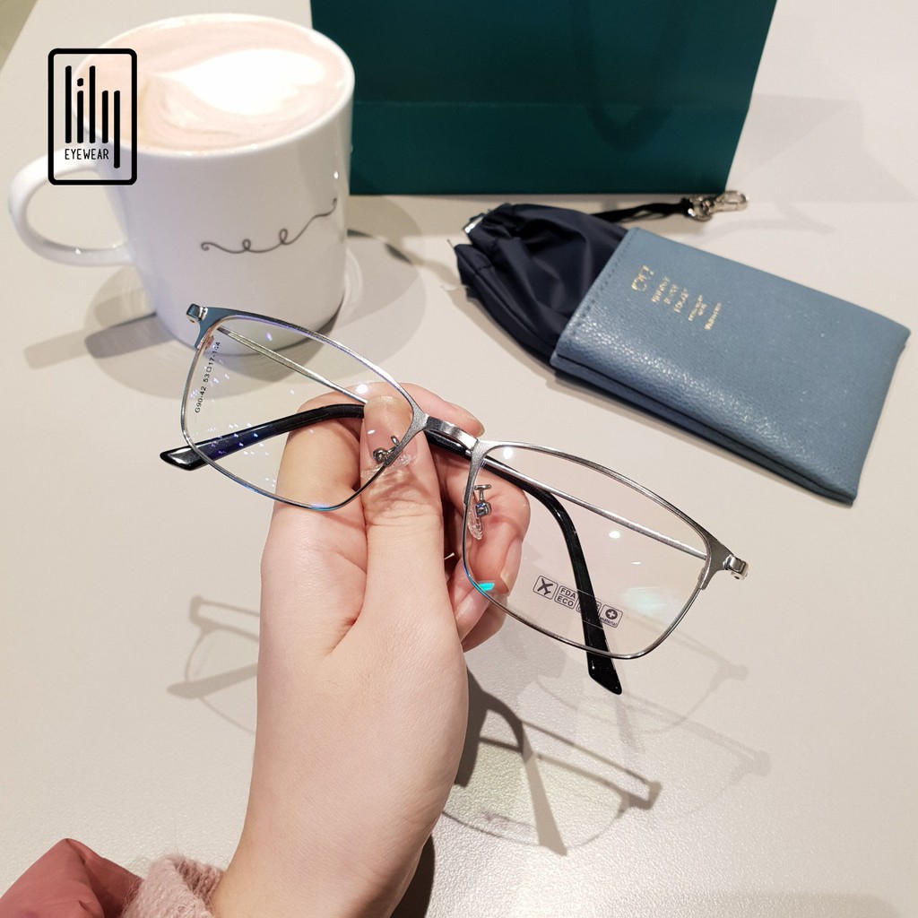 Gọng kính cận kim loại nam nữ Lilyeyewear, thiết kế mắt vuông phù hợp với nhiều khuôn mặt 9042