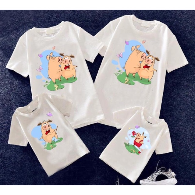 Áo gia đình đẹp cotton loại 1 mẫu Gia đình Heo con ngộ nghĩnh đủ màu đủ size 5-110kg