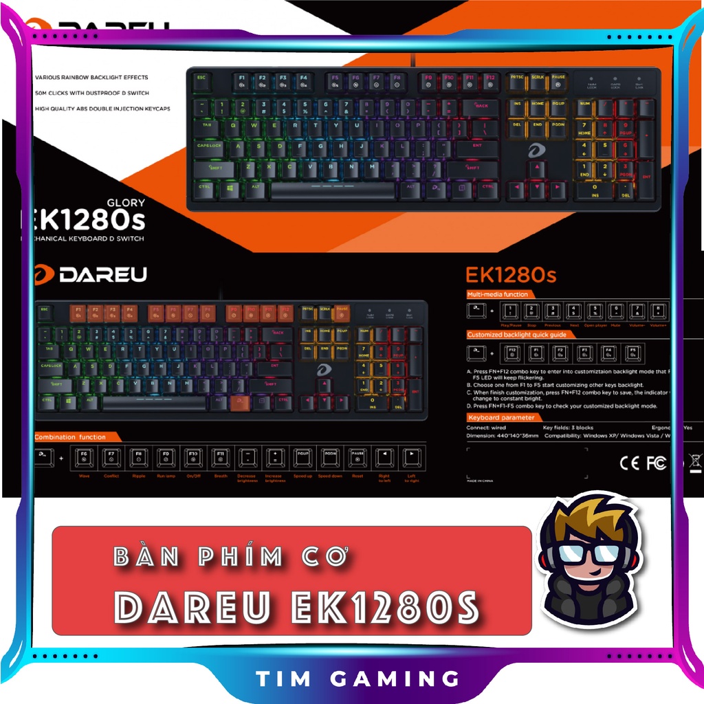 Bàn phím cơ Gaming DAREU EK1280 | EK1280S 104KEY