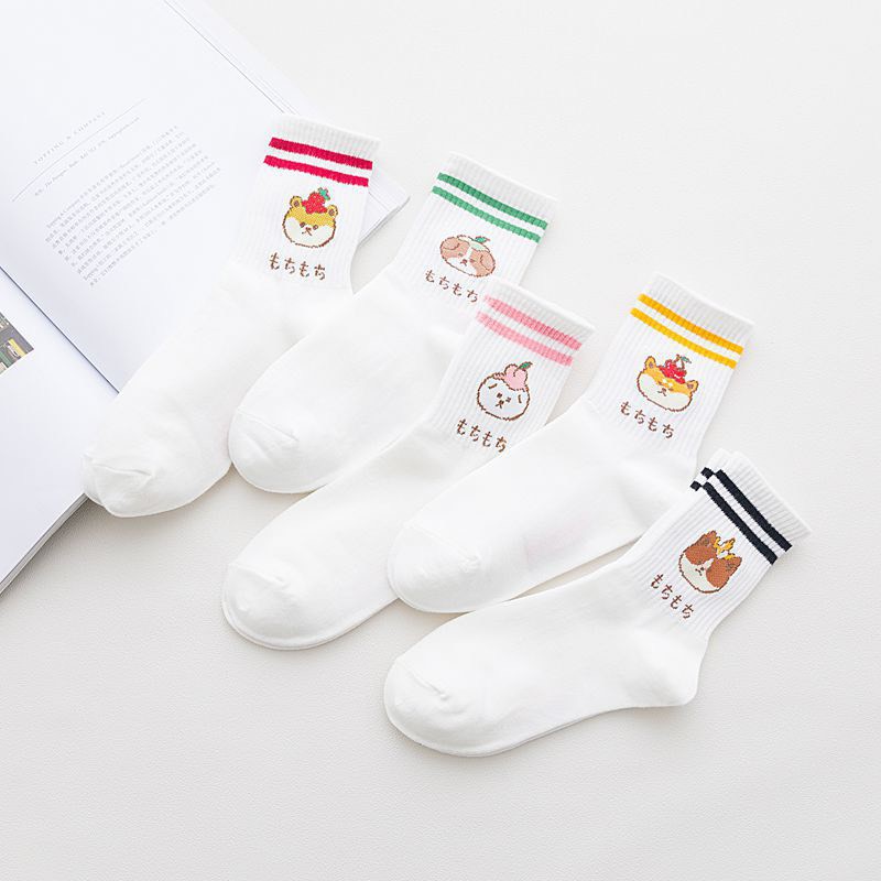 Tất nữ kẻ sọc ngang cổ cao họa tiết cún con đáng yêu TN57