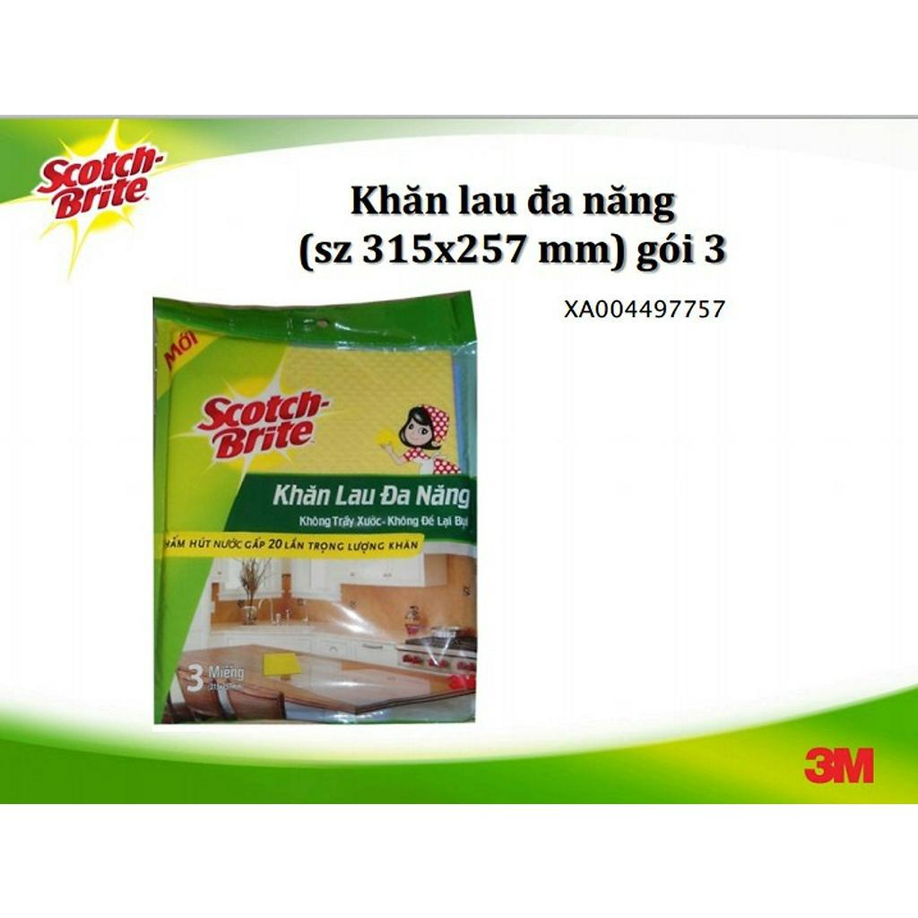 Combo 3 Khăn lau đa năng Scotch Brite 3M 32x26cm không gây trầy xước, thấm hút nước gấp 20 lần, độ bền cao