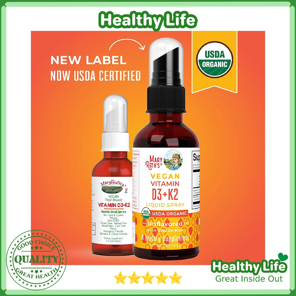 Chai Xịt MaryRuth’s D3+K2  Liquid Spray by MaryRuth’s for Adults & Kids Mary Ruth’s