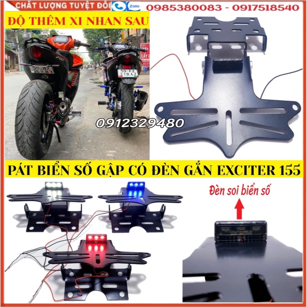 Pát Biển Gập Gắn Yamaha Exciter 155 VVA, Ex 155 VVA Các Phiên Bản Đút Gầm Có Đèn Soi Biển Số Gắn Được Nhiều Loại Xi Nhan