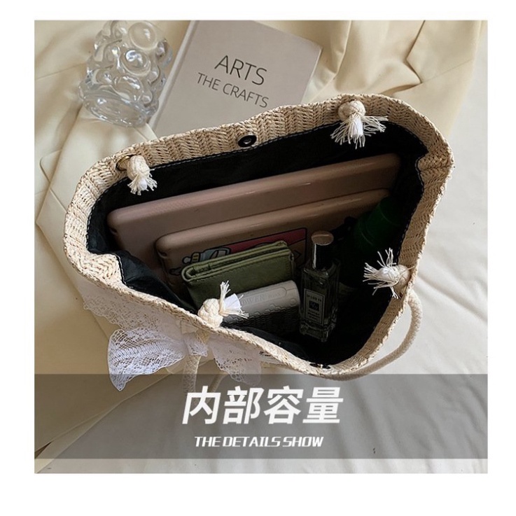 Túi Cói Du Lịch Đi Biển LUHAZO Hello Weekend Phối Ren Sang Chảnh Phong Cách Hàn Quốc