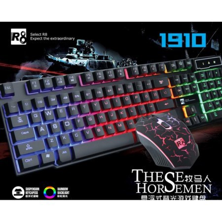 [FREESHIP] COMBO PHÍM CHUỘT GIẢ CƠ LED R8-1910 CHUYÊN GAME - TẶNG PAD [HCM]