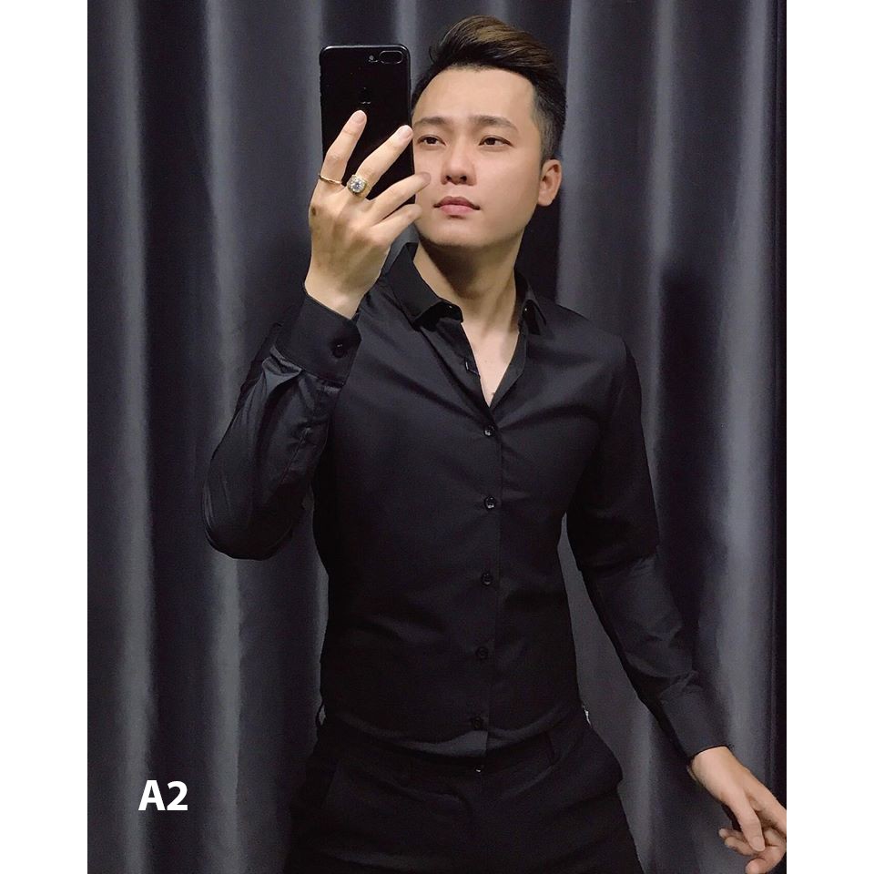Áo Sơmi Nam Đen Soái Ca  [NHẬP TRANLS10K giảm 10k đơn 150k] Dài Tay Form Chuẩn, Vải Cotton Lụa, Thoáng Mát, Chống Nhăn