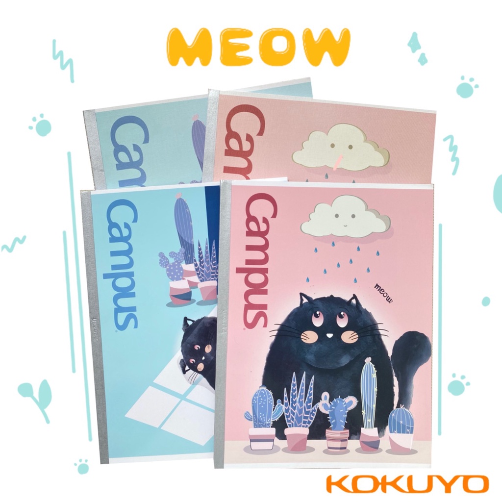 Vở Kẻ 4 Ly Ngang - Kẻ Ngang Có Chấm Meow 120-200 Trang Khổ A5/B5 Campus