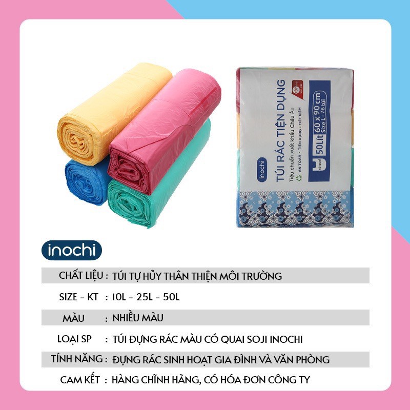 Túi Đựng Rác Sinh Học Tự Hủy Inochi Soji Màu Cuộn Có Quai Mini Đại Chính Hãng Lốc 4 Cuộn