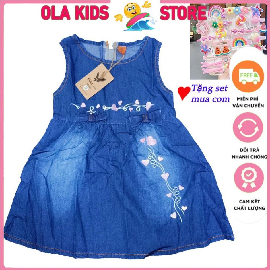 Sét váy jean cao cấp cho bé gái từ 1 đến 10 tuổi Đầm jean bé gái thêu xe đap hoa 8-24 kí ( size double)