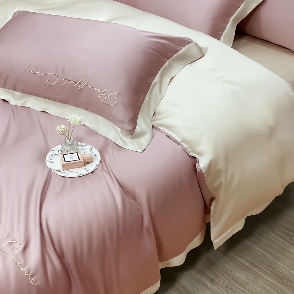 Bộ Chăn Ga Gối Lụa Tencel Cao Cấp Sang Xịn Mịn Mát Gồm Chăn Drap Gối Sét 4 Món - Nhập Khẩu Chính Hãng