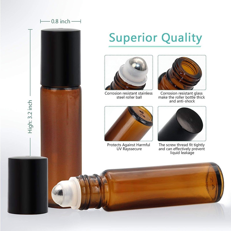 DOTERRA Lọ Thủy Tinh Rỗng 10ml Đựng Nước Hoa Màu Nâu Hổ Phách Có Đầu Lăn Kim Loại