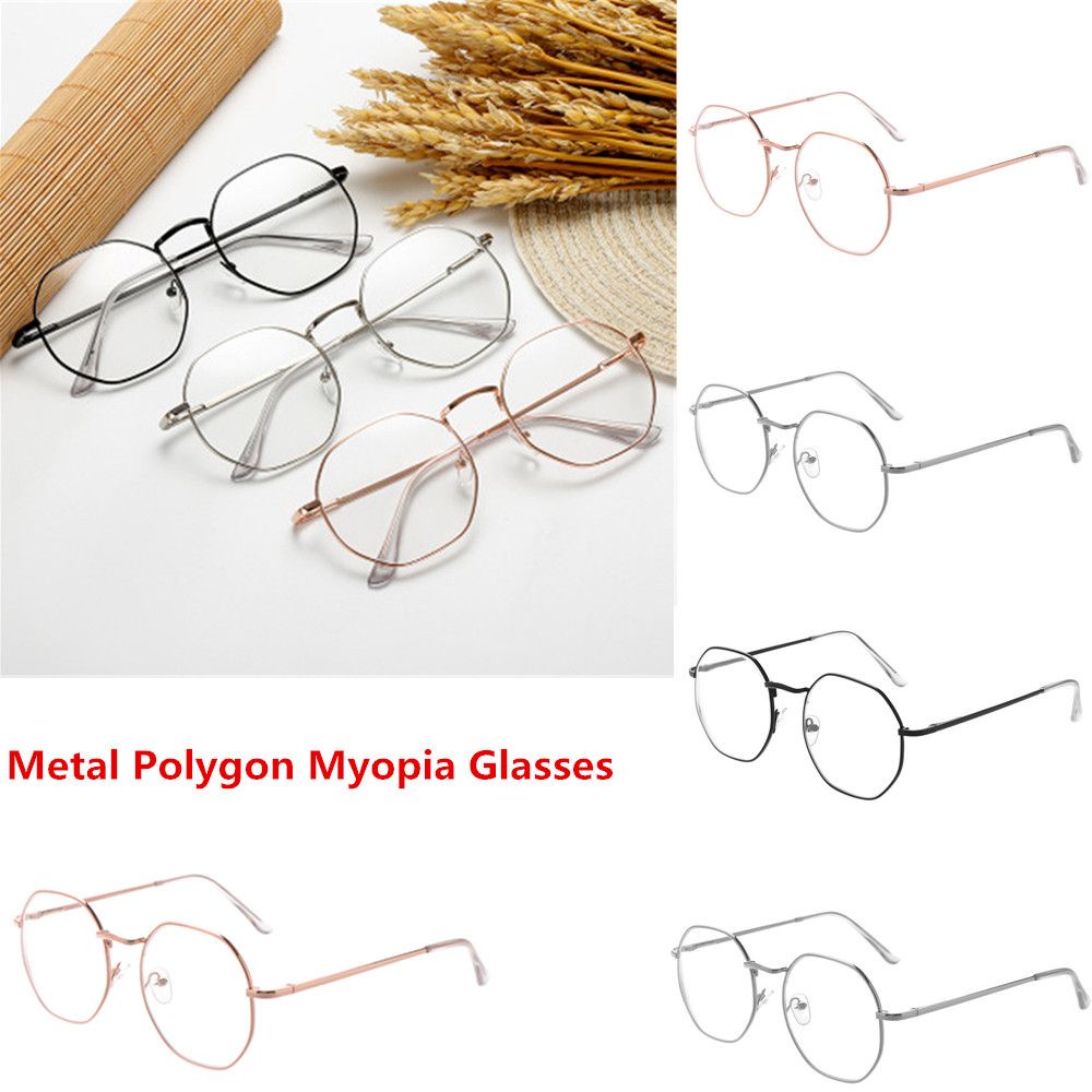 Mắt kính đọc sách cận thị siêu nhẹ gọng kim loại polygon -1.00~-4.0 độ thời trang dành cho nam và nữ