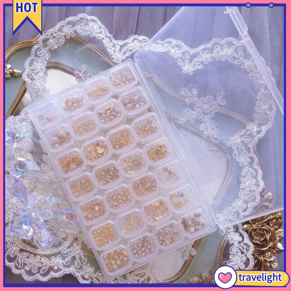 [Travelight] Hộp nhựa trong suốt chia 28 ngăn nhỏ dùng đựng hạt đá trang trí móng tay tiện dụng