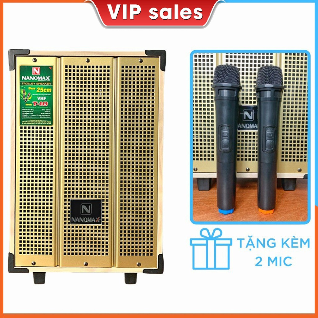 Loa Kéo Karaoke Công Suất Lớn Nanomax SK-T10 Bass 25cm Tặng Kèm 2 Micro Không Dây Kết Nối Bluetooth
