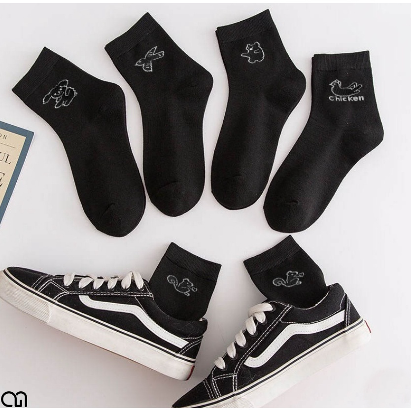 Tất Cổ Cao Nữ Thời Trang Hàn Quốc - Vớ Nữ Cao Họa Tiết Dễ Thương Màu Đen Phong Cách Unisex