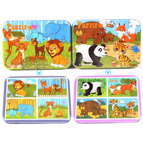 Đồ Chơi Hộp Ghép Hình Puzzle 4 Cấp Độ - Hộp Sắt 9-12-15-20 Miếng Cho Bé.