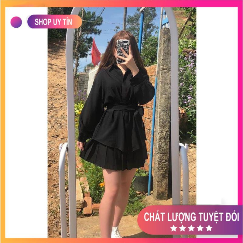 [Mã FADI5K245 giảm 5K đơn 0đ] Combo Váy Áo 💦 set sơ mi thắt nơ chân váy xoè Mã SET06 | BigBuy360 - bigbuy360.vn