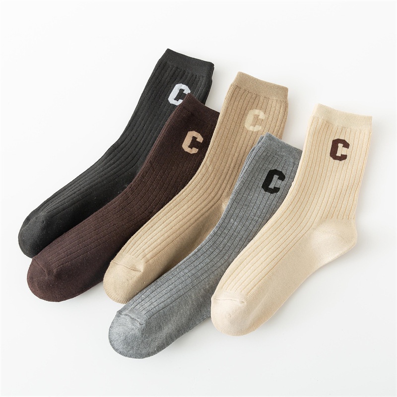 Vớ cotton cổ cao vừa băng cotton màu trơn họa tiết kẻ sọc thời trang thu đông cho nữ