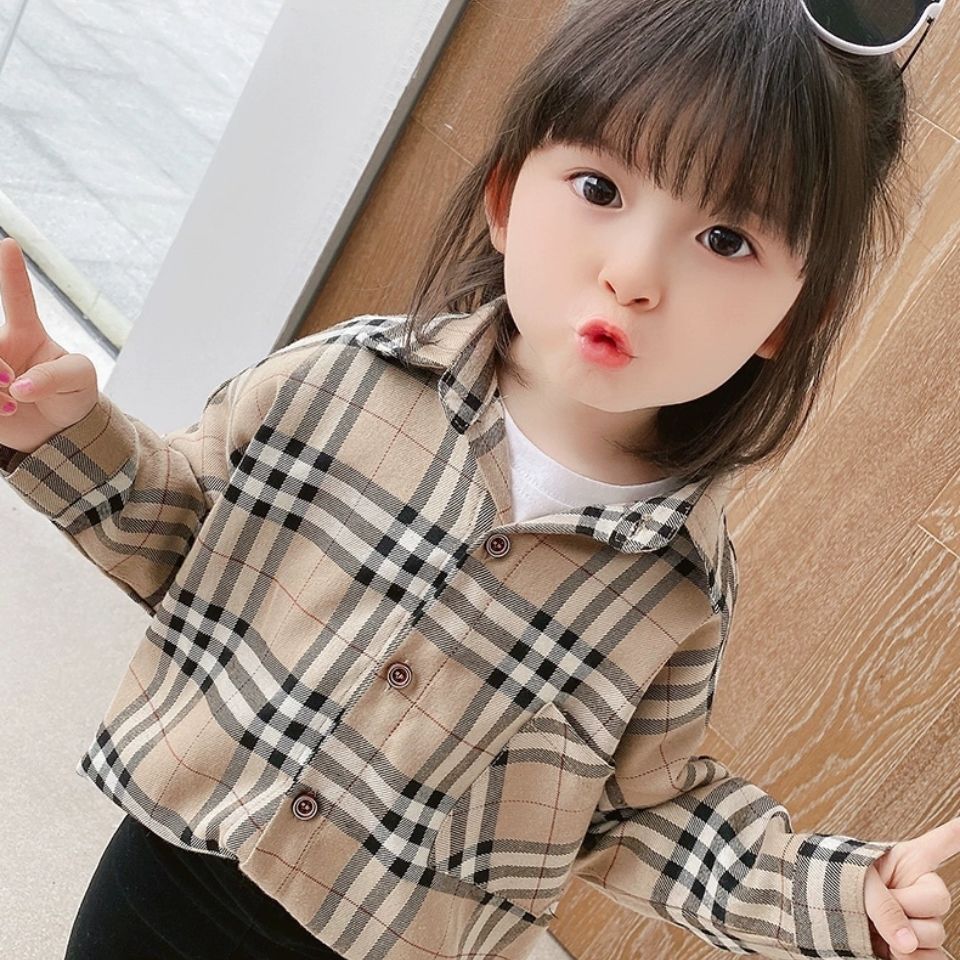 Áo Sơ Mi Tay Dài Vải Cotton Kẻ Sọc Kiểu Phương Tây Xinh Xắn Cho Bé Gái