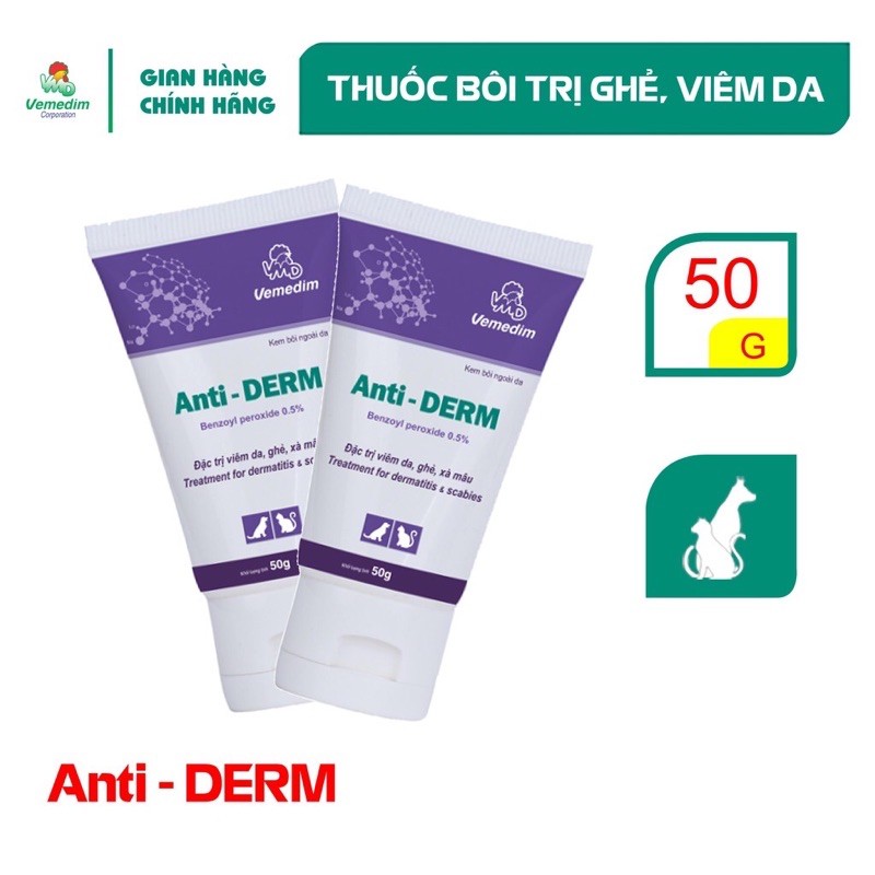 Vemedim Anti-Derm thuốc bôi trị ghẻ, viêm da, xà mâu cho chó, mèo, tuýp 40g