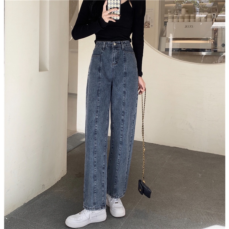 Quần jean SUXI ống rộng lưng cao dễ phối đồ thời trang xuân thu cho nữ