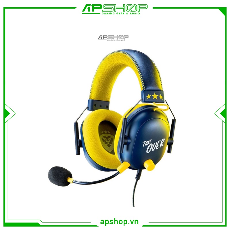 Tai Nghe Razer BlackShark V2 CouRageJD Edition Có Dây, Xanh-Vàng, 50mm Razer TriForce Titanium Driver