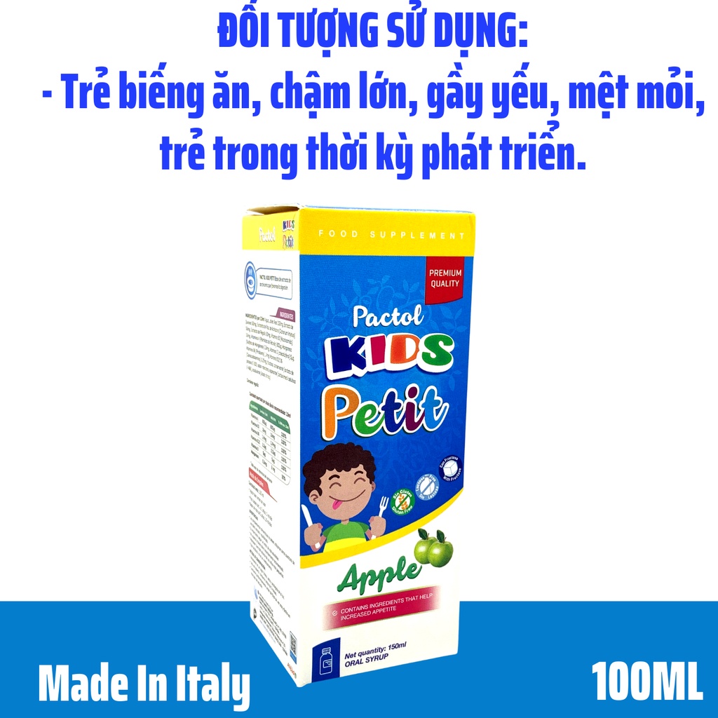 PACTOL KIDS PETIT Hương Táo, Giúp Bé Ăn Ngon, Tăng Sức Đề Kháng, Nhập Khẩu Italy (150ml)