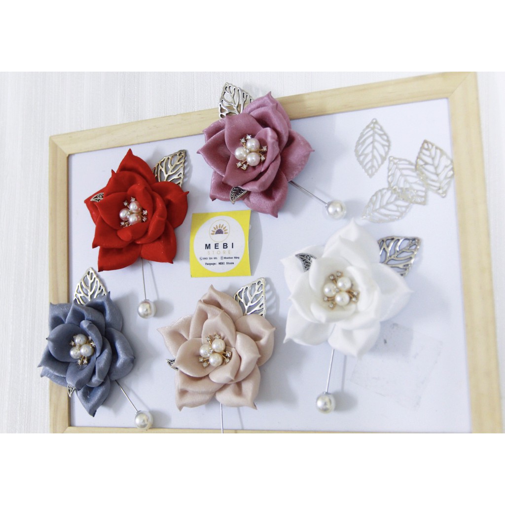 Hoa cài áo MEBI Handmade mẫu hồng cánh nhọn nhiều màu size hoa 7.5cm, nobox (Ảnh thật 100%)