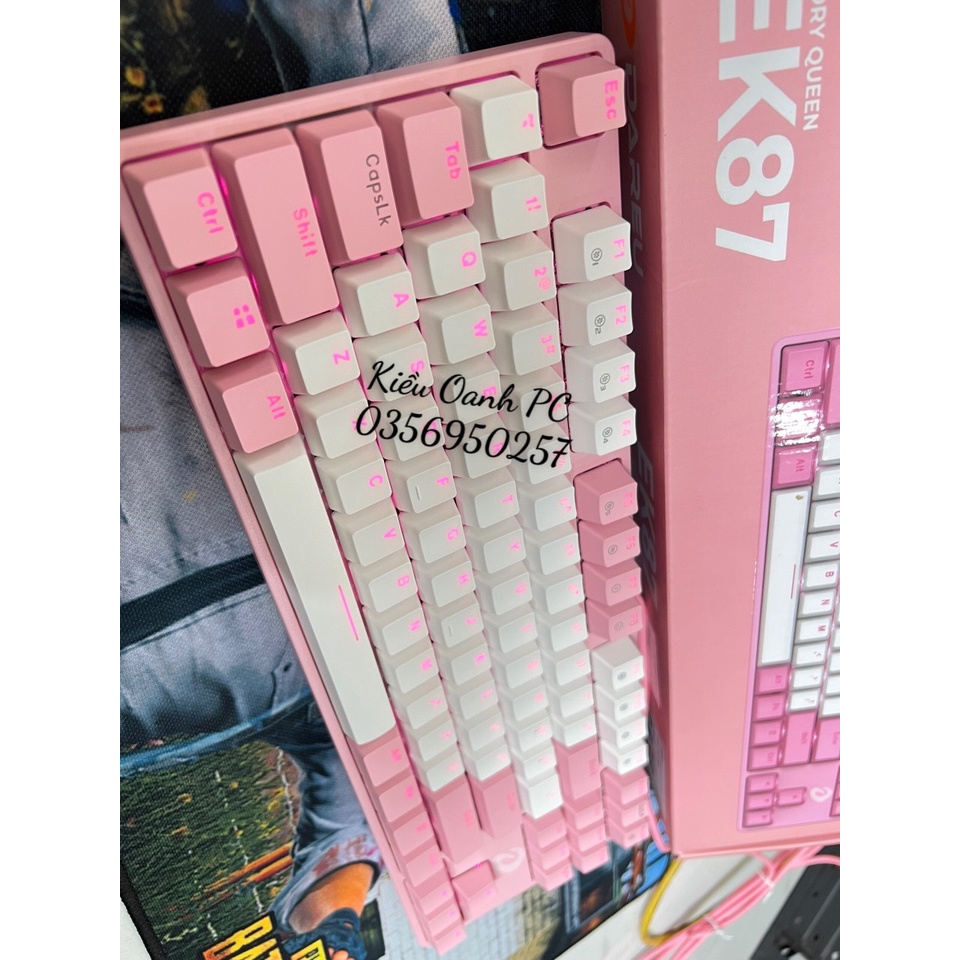 Bàn phím cơ Dareu EK87 Hồng Pink / Blue - Brown - Red Switch hàng chính hãng. bh 24 tháng