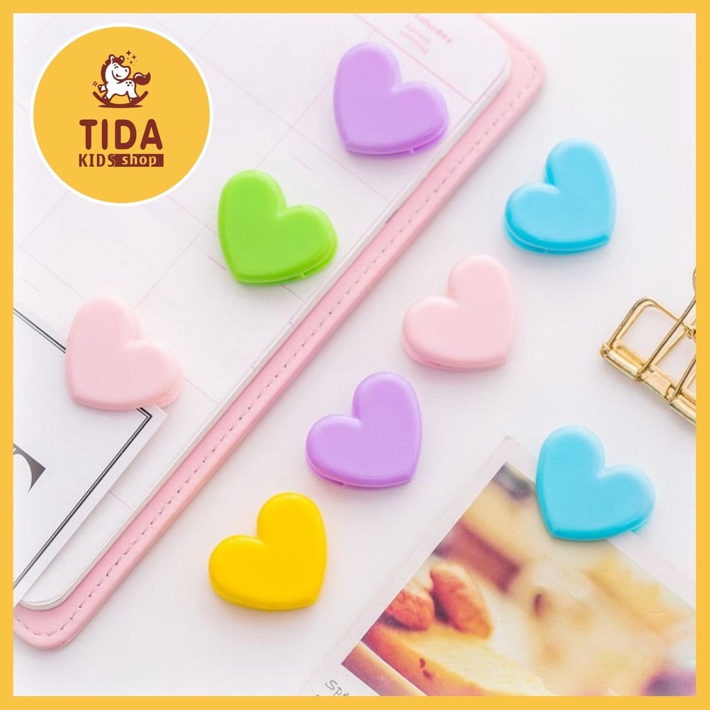 Kẹp Nhựa Hình Trái Tim ⚡️ HOT TREND ⚡️ 2,5*3,5cm, Kẹp nhựa Vintage Trang Trí Nhà Cửa, Góc Học Tập TiDa Kids Shop