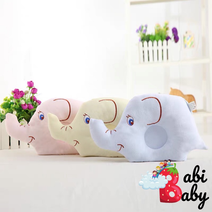 Gối bông gòn cao cấp cho bé BABI BABY chống bẹp đầu mềm mại thoáng khí hình voi và heo con dễ thương