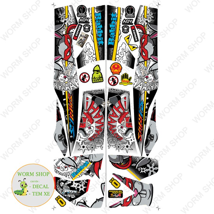 Tem Rời Sirius 110 & 50cc RABBIT - Tem dán xe Sirius 3 lớp cao cấp