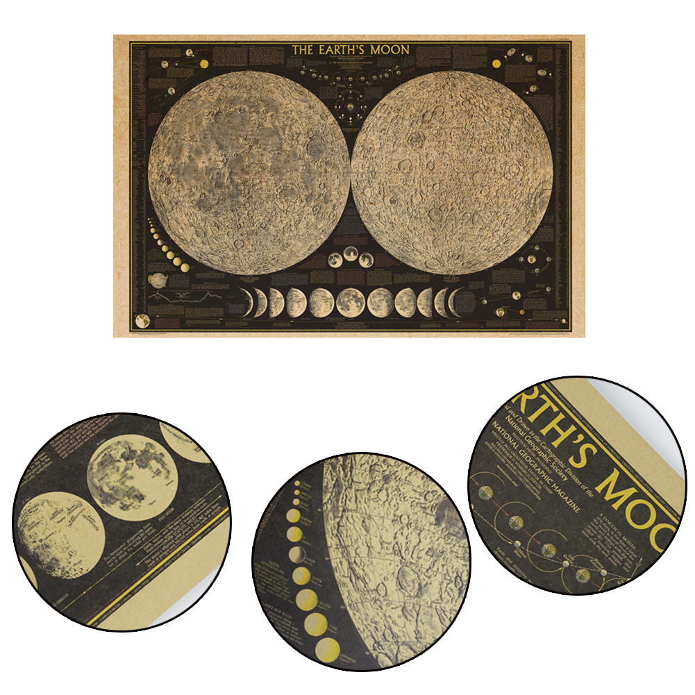 Tranh Treo Tường Hình Bản Đồ Mặt Trăng Cổ Điển